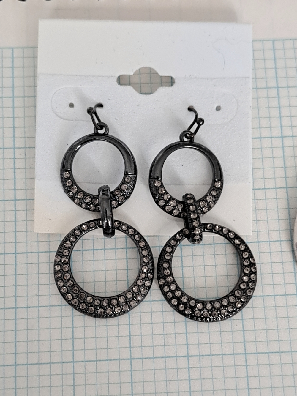 Lia Sophia Gunmetal Crystal Double Circle Drop Earrings